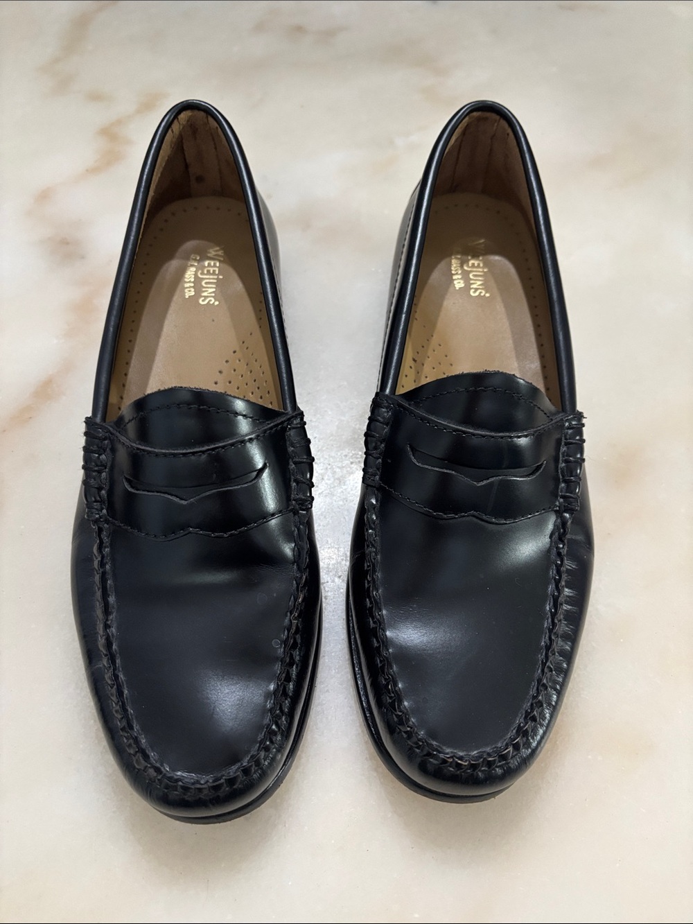 Black Leather Penny Loafers - Womens